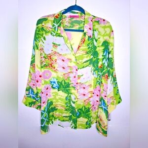 NWT Belissimo Brand "The Tropical button-up" Plus-size blouse. FREE EARRINGS!